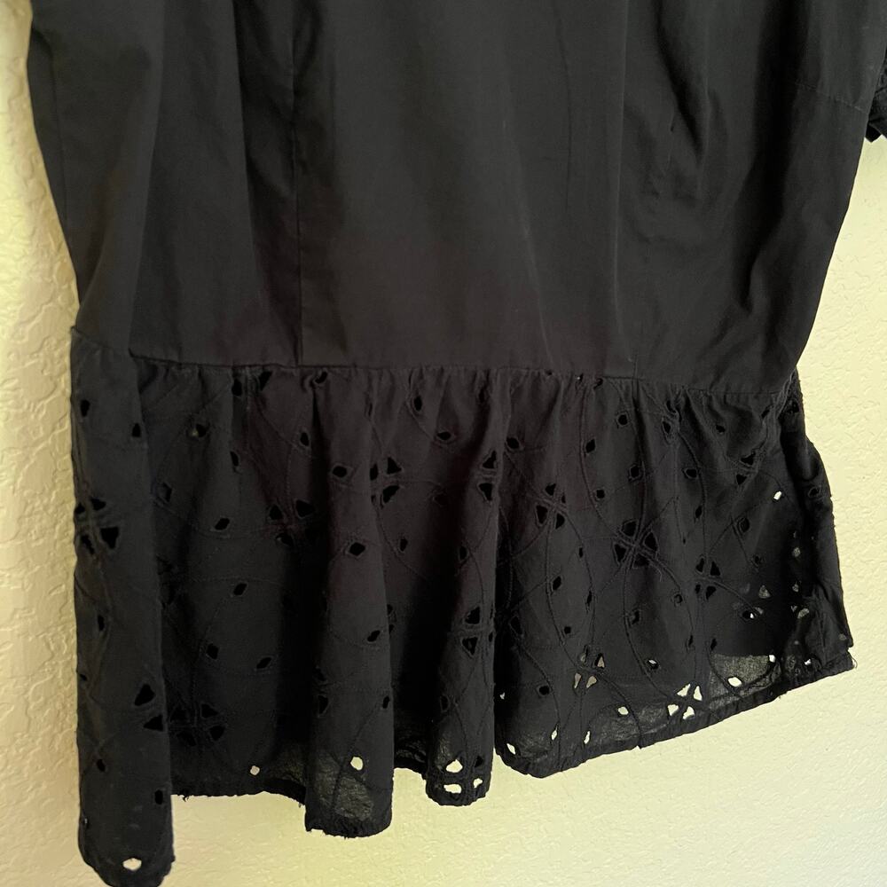 Who What Wear, Eyelet Peplum Top, Black, 100% Cotton, Puff Sleeve Blouse - Picture 8 of 12